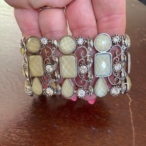 Final Sale Rhinestone ivory stone stretchy metal bracelet